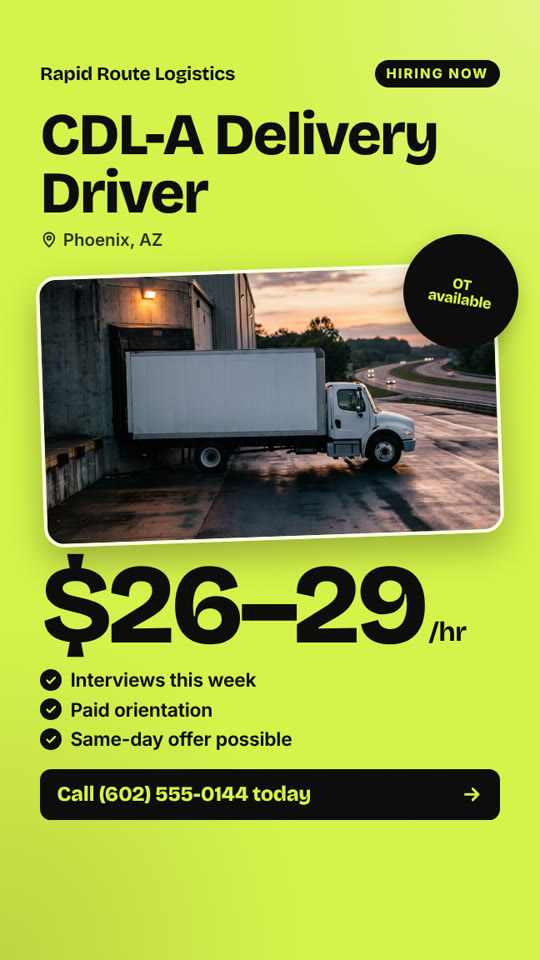 CDL-A Delivery Driver ad, Phoenix, Bold style